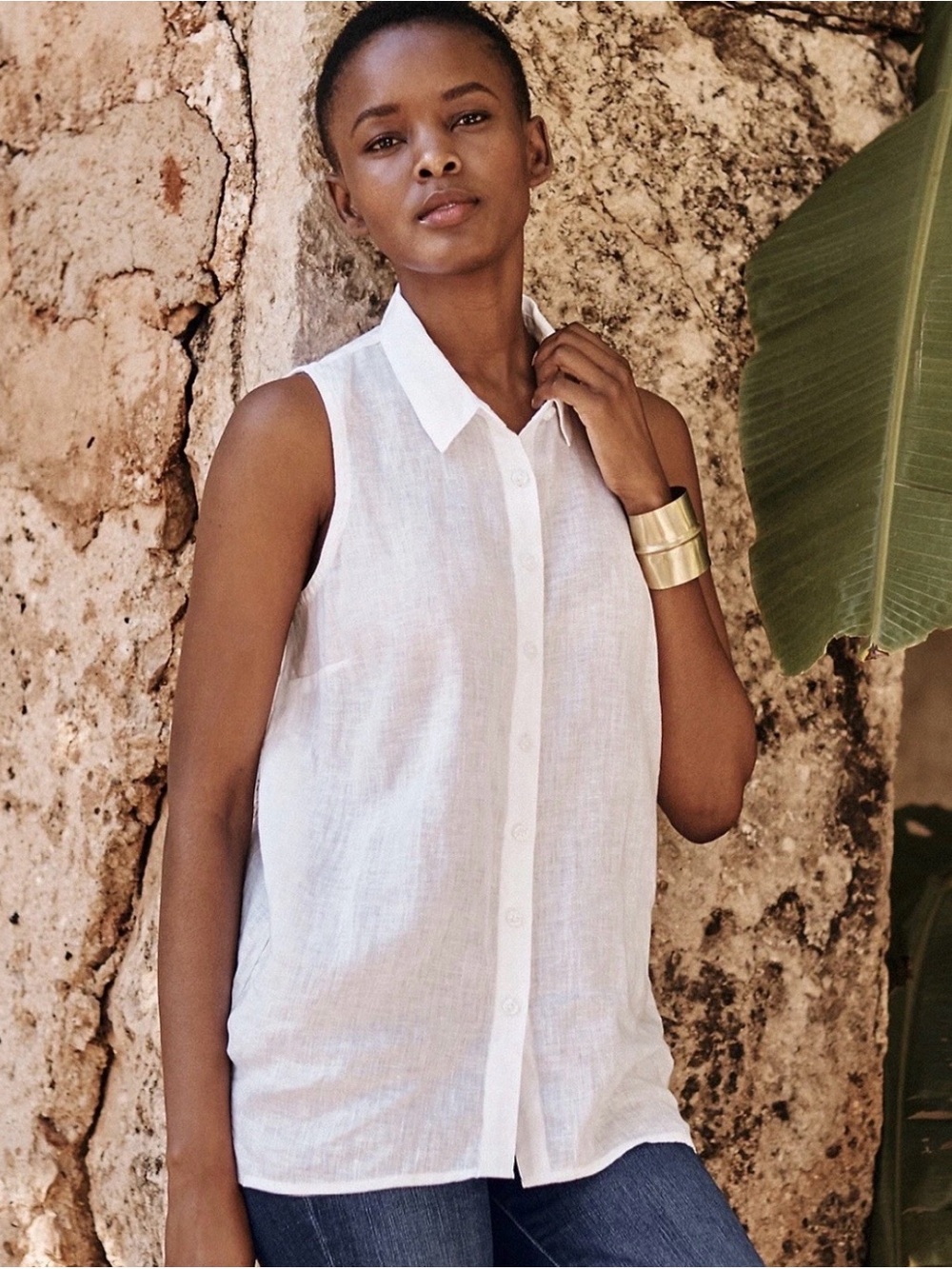 Garnet Hill 100% Linen Sleeveless Button Down Shirt  12 Blue High Low Coastal - Picture 7 of 7